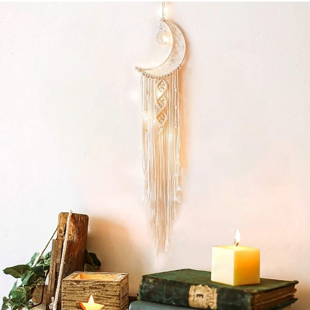 Boho Macrame Light Up Moon Hanging Decor